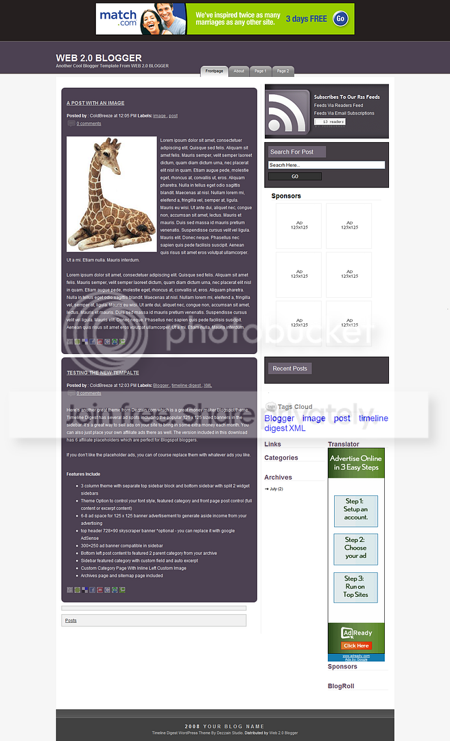 TIMELINE DIGEST | WEB 2.0 XML BLOGGER THEME